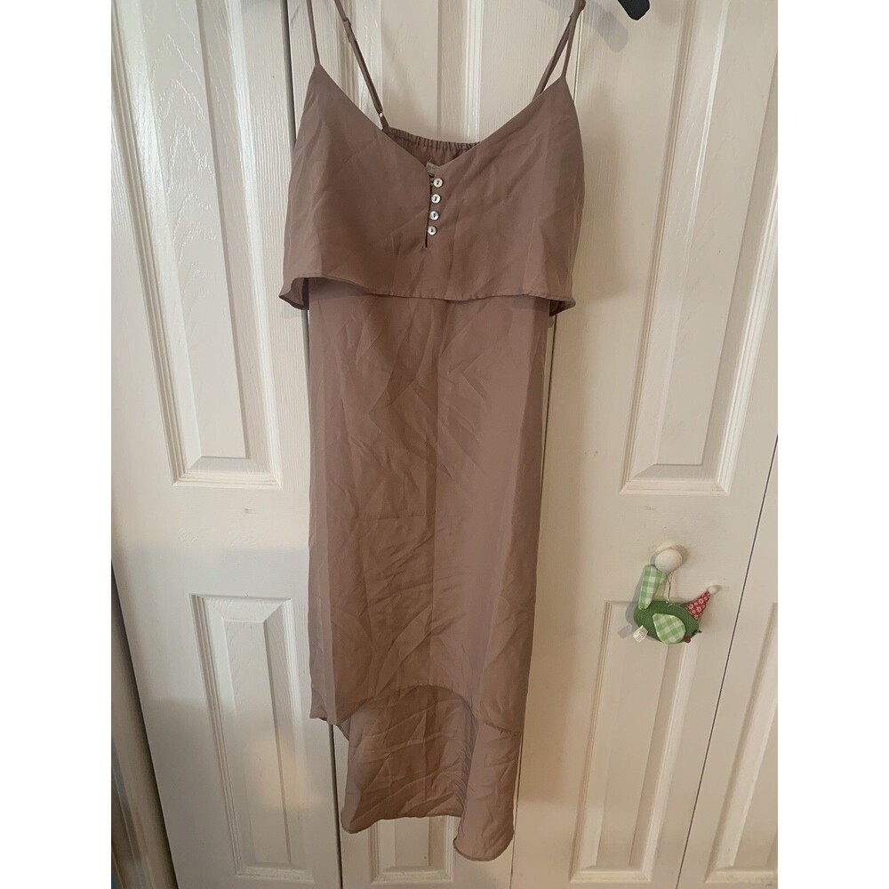 Free Bird Women's Champagne Silky Spaghetti Strap Belted Sun Dress Size Large